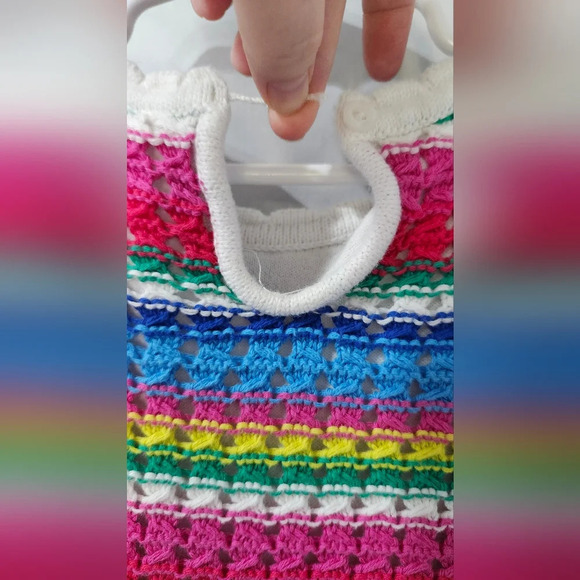 Baby Gap Toddler Crochet Flutter Sleeve Dress Size 4 Years Striped Rainbow - Picture 4 of 8
